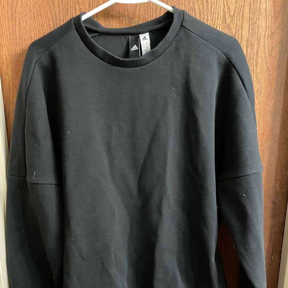 Size Large Black Adidas Crewneck with sidezips and hidden kangaroo pouch inside
